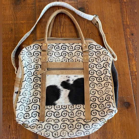 Myra Bag Cowhide Canvas Duffle - Picture 2 of 13